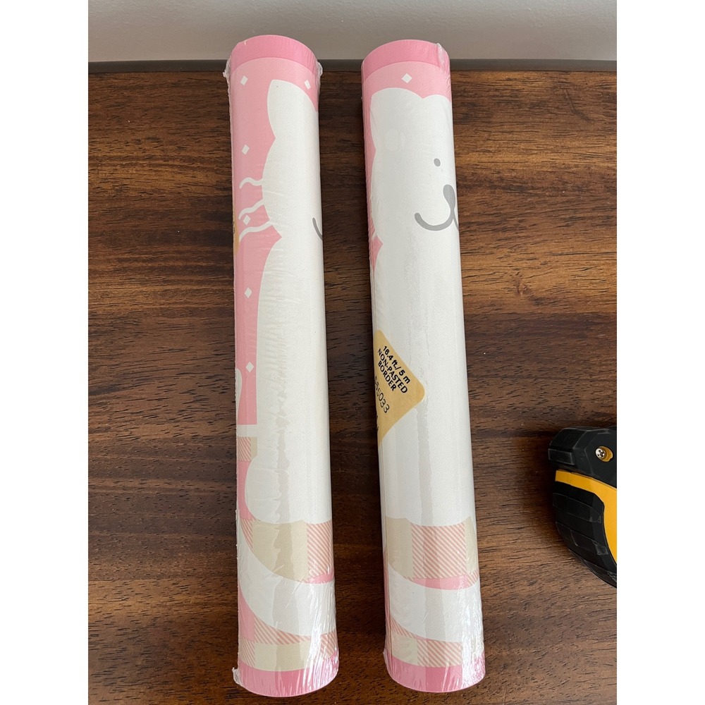 Waverly Non-Pasted Wallpaper Border Pink and white with cat gingham Vtg‎ decor